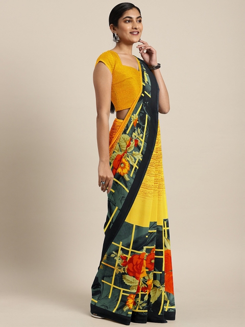 

KALINI Yellow Printed Poly Georgette Saree