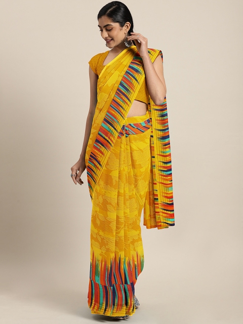 

KALINI Mustard & Yellow Poly Georgette Printed Saree