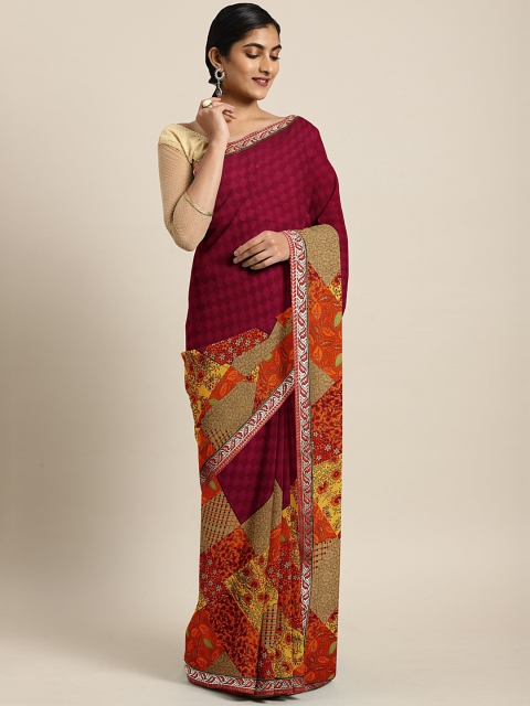 

KALINI Maroon & Beige Poly Georgette Printed Saree