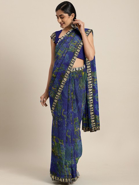 

KALINI Blue & Green Poly Georgette Printed Saree