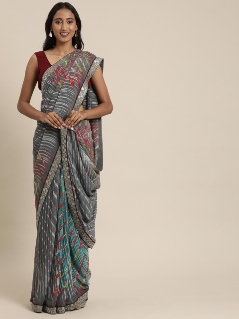 

Mitera Grey & Multicoloured Poly Georgette Striped Saree