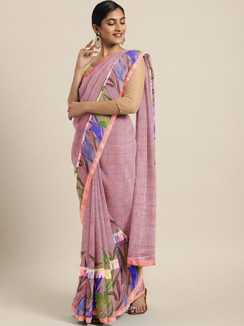 

KALINI Pink & Blue Poly Georgette Checked Saree