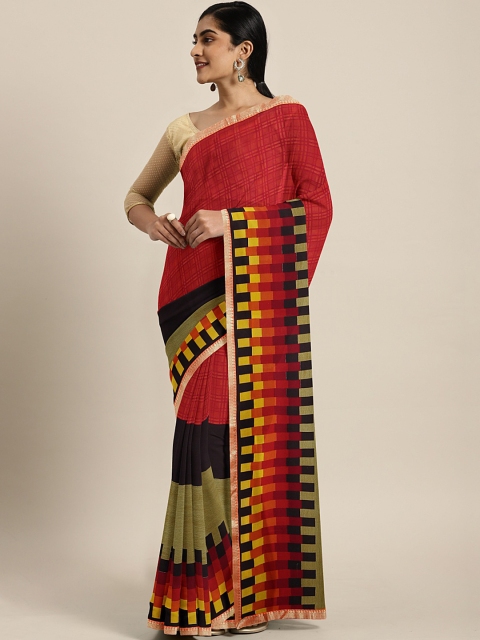 

Mitera Red & Navy Blue Poly Georgette Checked Saree