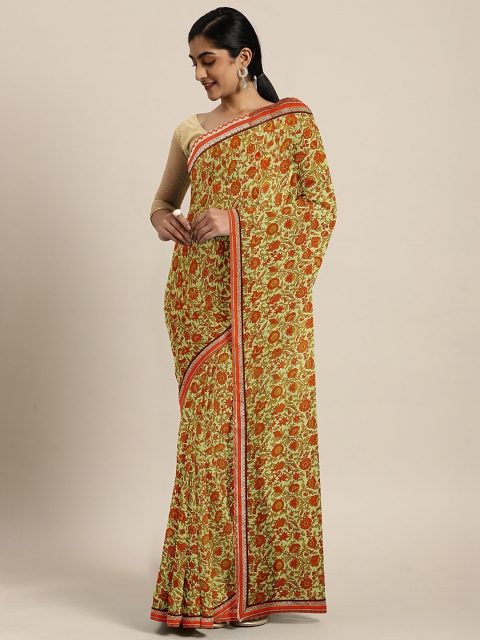 

KALINI Orange & Green Poly Georgette Printed Saree