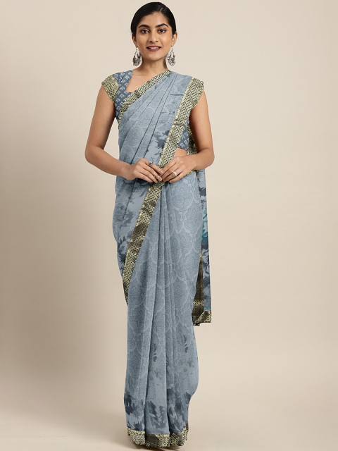 

KALINI Grey Printed Poly Georgette Saree