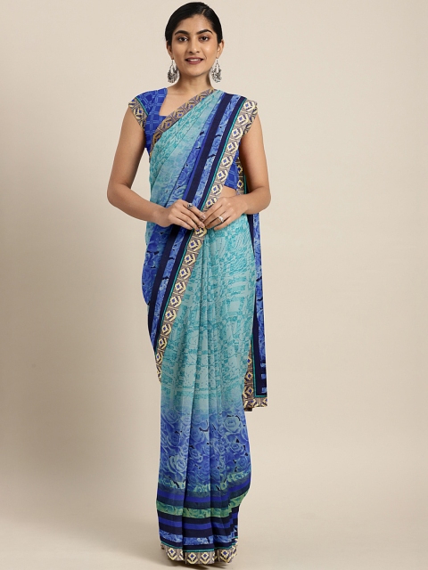 

KALINI Turquoise Blue Printed Poly Georgette Saree