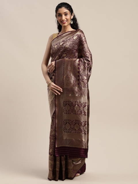 

Mitera Purple & Gold-Toned Silk Blend Woven Design Saree