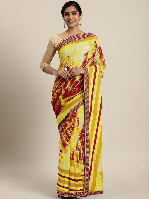 

KALINI Yellow & Maroon Poly Georgette Printed Saree
