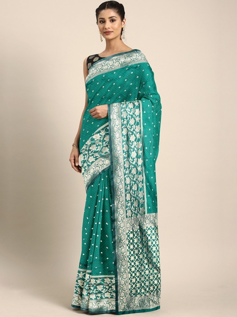 

KALINI Green & Silver-Toned Woven Design Saree
