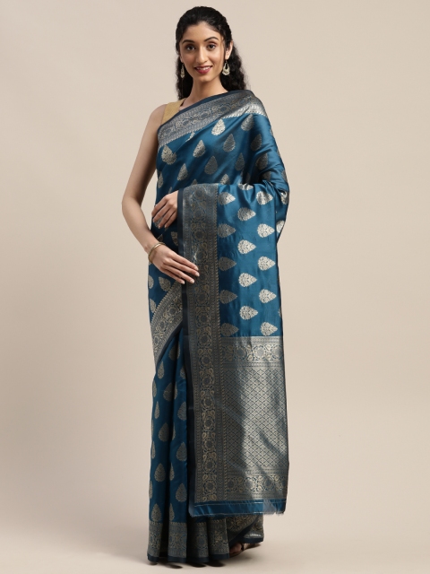 

KALINI Turquoise Blue & Gold-Toned Silk Blend Woven Design Saree