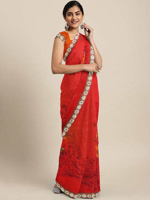 

KALINI Red Printed Poly Georgette Saree
