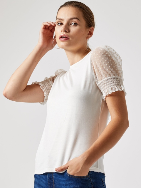 

DOROTHY PERKINS Women White Solid Puff Sleeves Top