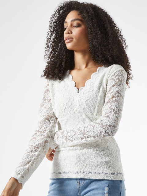 

DOROTHY PERKINS Women White Floral Lace Top