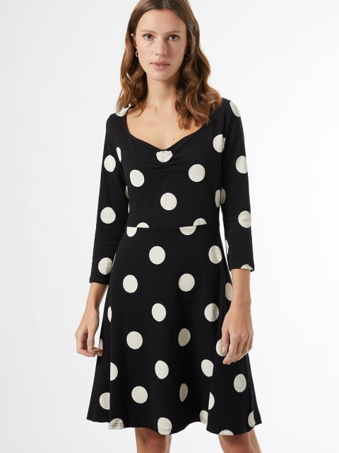 

DOROTHY PERKINS Women Black & White Polka Dots Printed Fit and Flare Dress