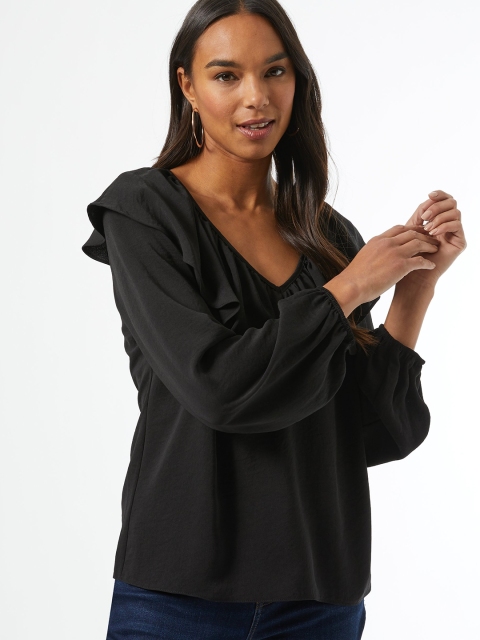 

DOROTHY PERKINS Women Black Ruffle Detail Solid Top