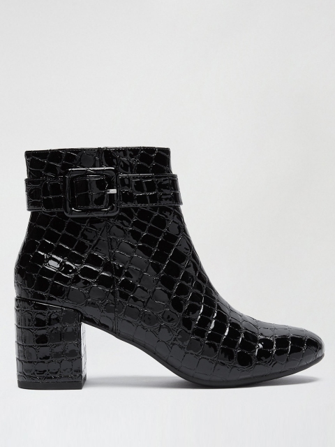 

DOROTHY PERKINS Women Black Croc-Textured Glossy Finish Heeled Boots