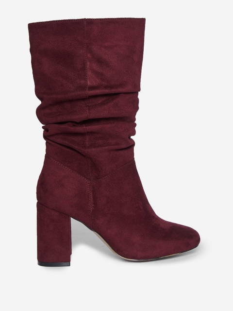 

DOROTHY PERKINS Women Burgundy Solid Ruched Heeled Boots, Maroon