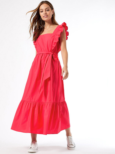 

DOROTHY PERKINS Women Petite Fuchsia Pure Cotton Solid Tiered Maxi Dress