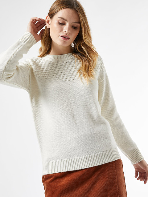 

DOROTHY PERKINS Women Off-White Solid Pullover Sweater
