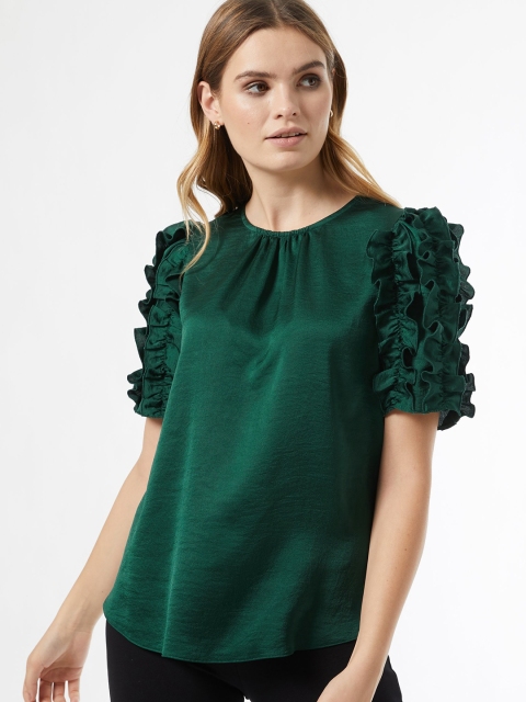 

DOROTHY PERKINS Women Green Ruffled Solid Top