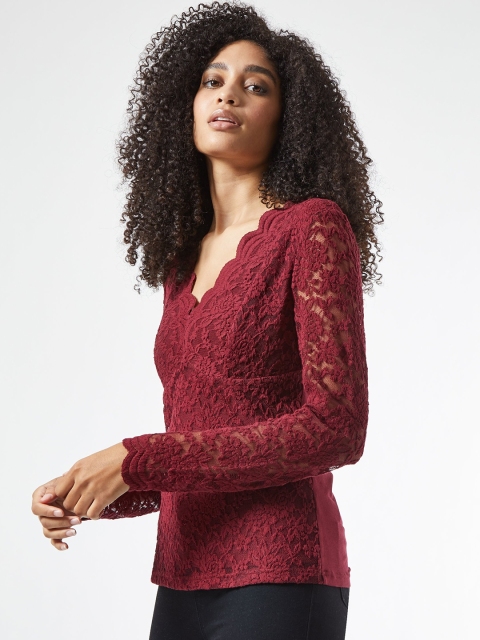

DOROTHY PERKINS Women Maroon Lace Top