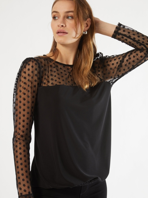 

DOROTHY PERKINS Women Black Self-Design Blouson Top