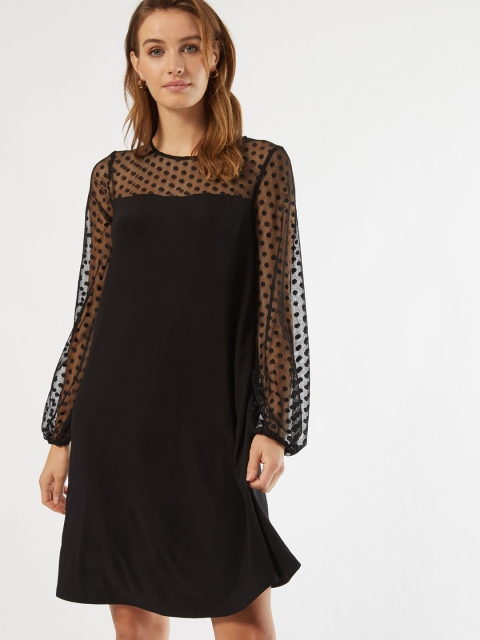 

DOROTHY PERKINS Women Black Solid Mesh Detail A-Line Dress