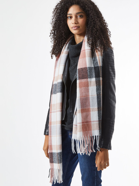

DOROTHY PERKINS Women White & Charcoal Grey Checked Stole