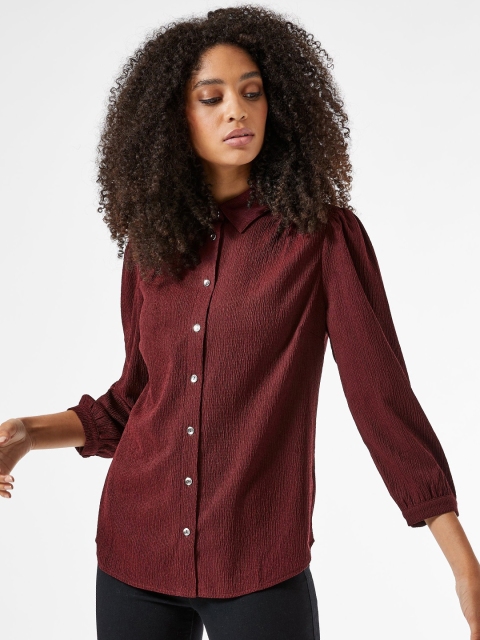 

DOROTHY PERKINS Women Maroon Crinkled Regular Fit Solid Casual Shirt