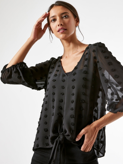 

DOROTHY PERKINS Women Black Semi-Sheer Self Design Top