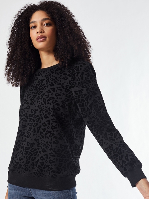 

DOROTHY PERKINS Women Black Animal Patterned Sweatshirt