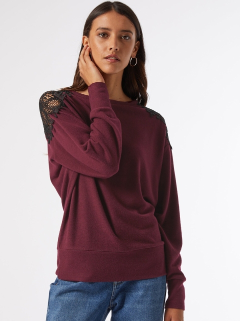 

DOROTHY PERKINS Women Ecovero Burgundy Solid Sweatshirt