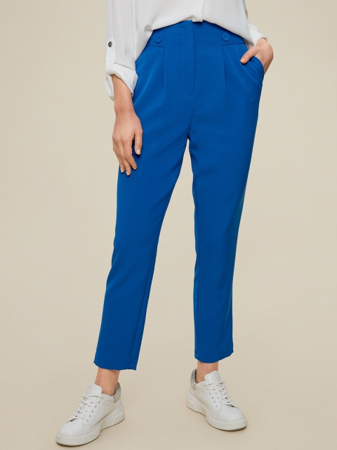 

DOROTHY PERKINS Women Blue Tailored Fit Solid High Waist Cropped Trousers