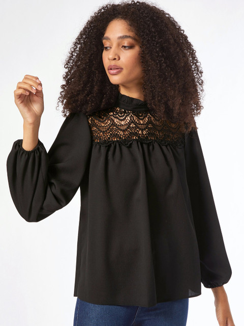 

DOROTHY PERKINS Women Black Solid A-Line Top