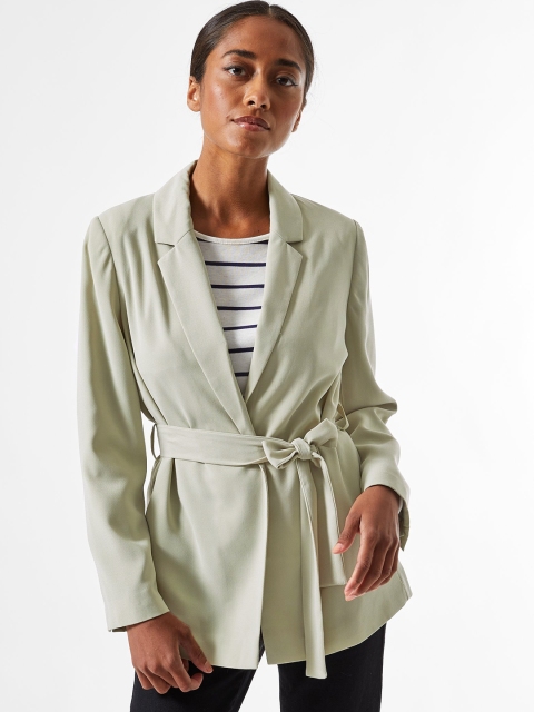 

DOROTHY PERKINS Petite Women Green Solid Open-Front Smart Casual Blazer