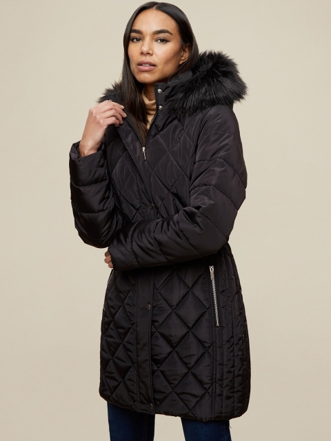 

DOROTHY PERKINS Women Black Quilted Longline Parka Jacket