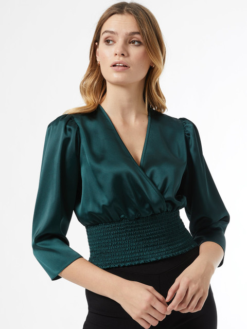 

DOROTHY PERKINS Women Green Satin Finish Solid Wrap Top