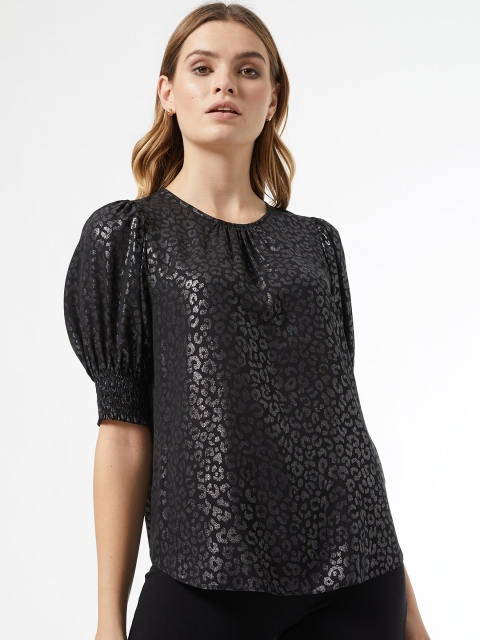 

DOROTHY PERKINS Women Black & Silver Animal Printed Top