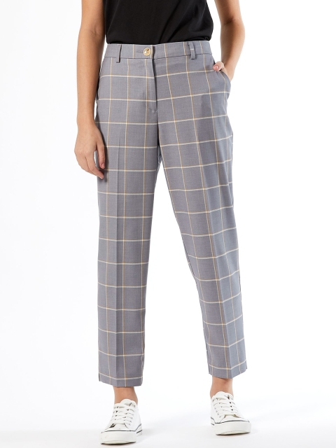 

DOROTHY PERKINS Women Petite Grey & White Regular Fit Checked Regular Trousers