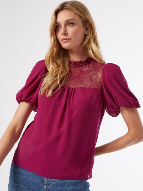 

DOROTHY PERKINS Women Pink Lace Detail Solid Top