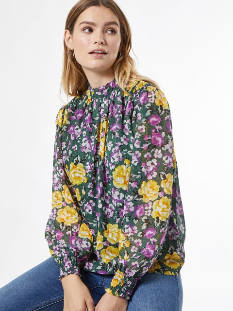 

DOROTHY PERKINS Women Green & Pink Floral Print Top