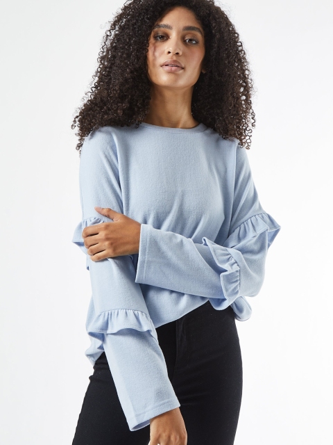 

DOROTHY PERKINS Women Blue Solid Ruffle Detail Winter Top