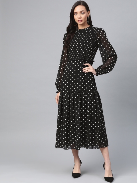 

DOROTHY PERKINS Women Black & White Polka Dot Print Tiered A-Line Dress