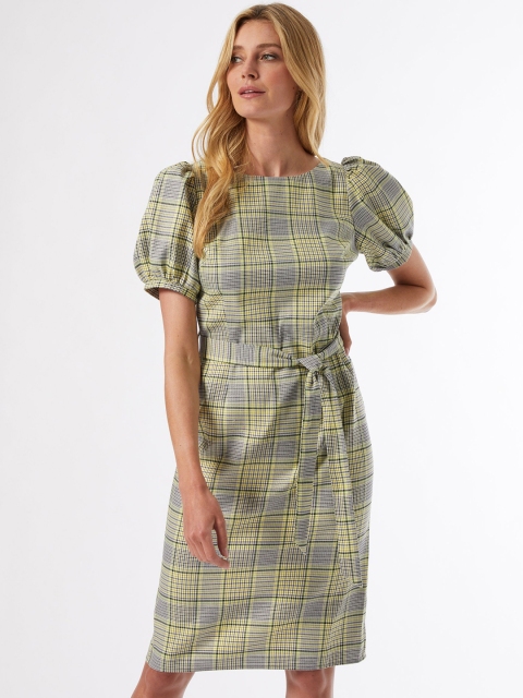 

DOROTHY PERKINS Women Yellow & Blue Checked Sheath Dress With Belt