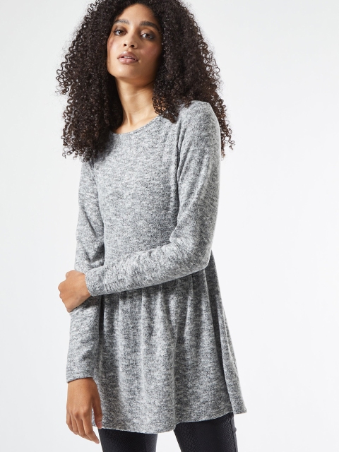

DOROTHY PERKINS Women Solid A-Line Winter Tunic, Grey melange