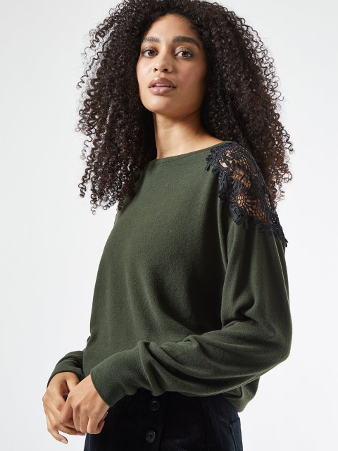 

DOROTHY PERKINS Women Olive Green Solid Sweatshirt