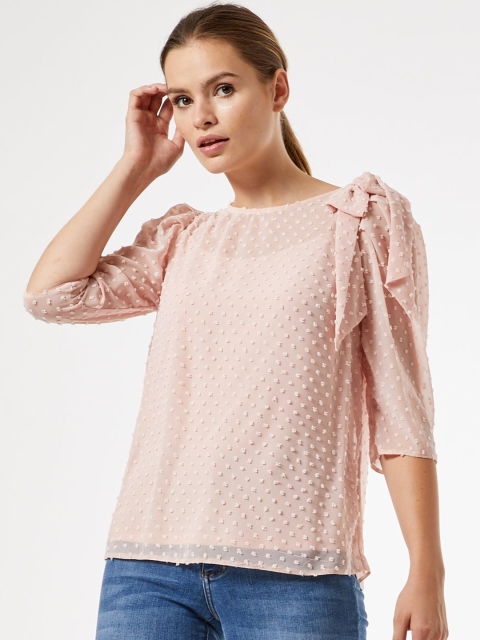 

DOROTHY PERKINS Women Peach-Coloured Dobby Design Top