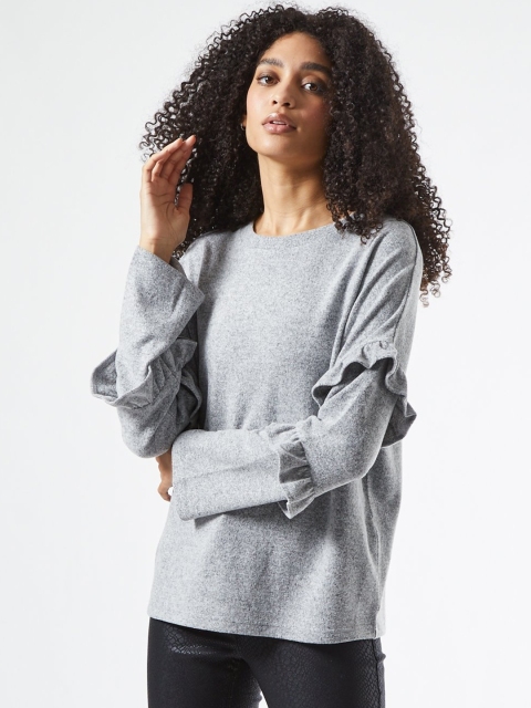 

DOROTHY PERKINS Women Grey Melange Solid Sweatshirt