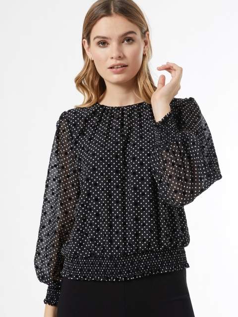 

DOROTHY PERKINS Women Black & White Polka Dots Printed Blouson Top