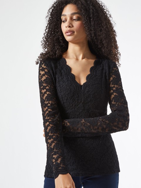 

DOROTHY PERKINS Women Black Self Design Top